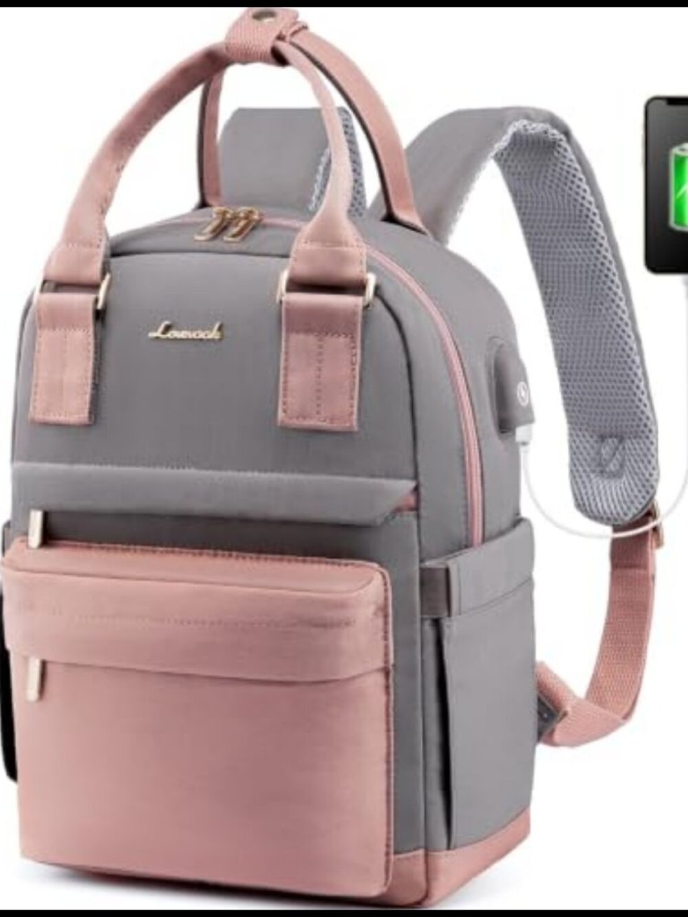 LOVEVOOK Mini Backpack Waterproof Nylon USB Port Small Bookbag for College